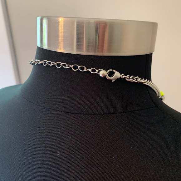 Neon Yellow, Rhinestone & Sterling Silver Bauble Adjustable Clasp Necklace - Picture 4 of 4